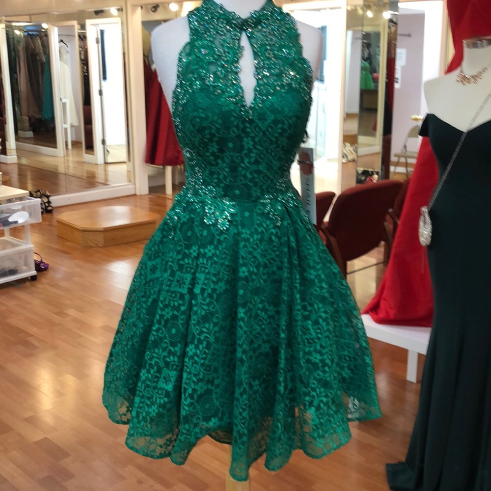 Green prom dress with tiny rhinestones - Picture 1 of 8